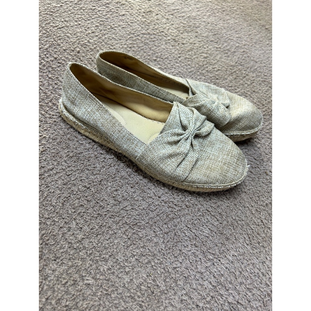 Talbots Womens Beige Linen Knotted Bow Espadrille Flats Shoes Size 9M